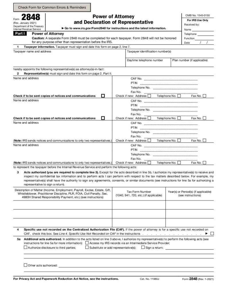 thumbnail of IRS Power of Attorney (POA) Blank 2848